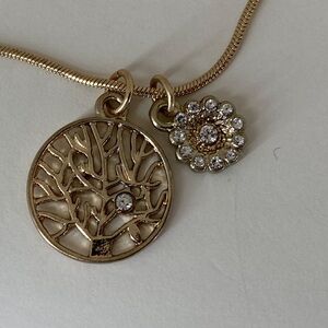R.J. Graziano‎ Tree of Life + Crystal Flower Pendants Necklace 16-19” Gold Tone